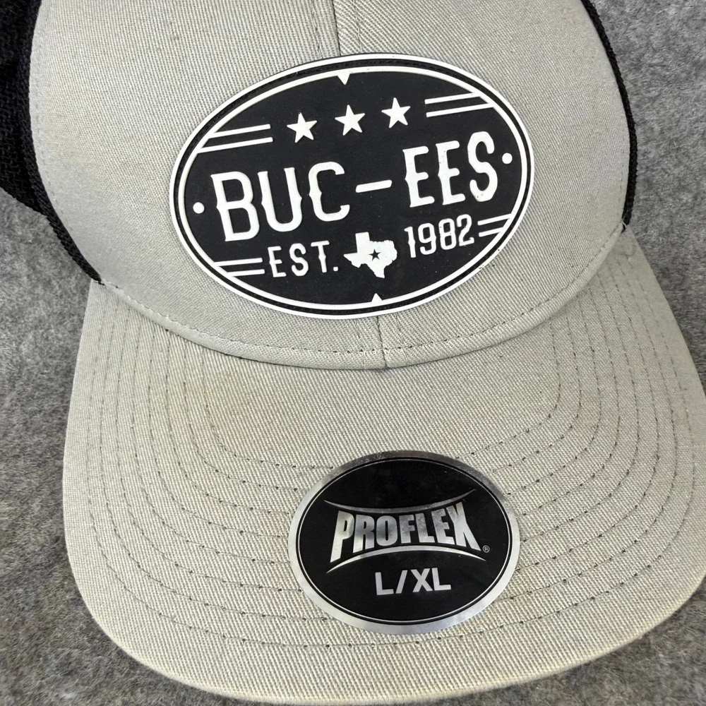 Buc-ees Est 1982 Texas Trucker Hat Proflex Gray Black Mesh Cap L/XL